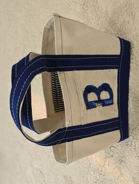 Maeve Cream Canvas Toiletry Bag with Blue Trim